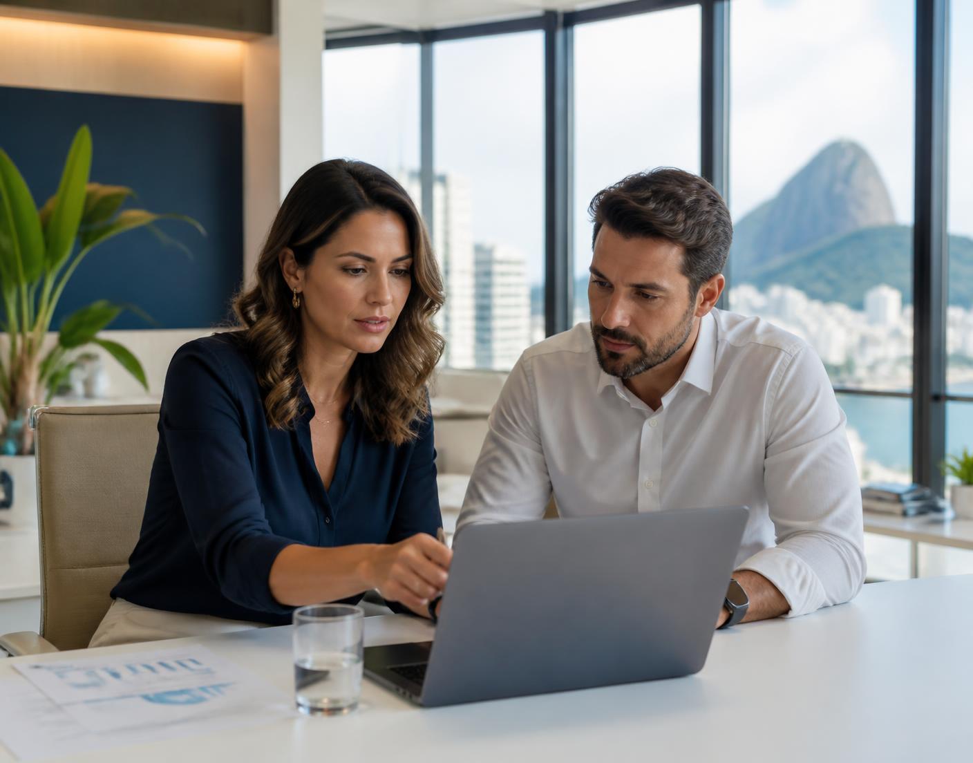 Consultoria de negócios analisando indicadores operacionais com um cliente